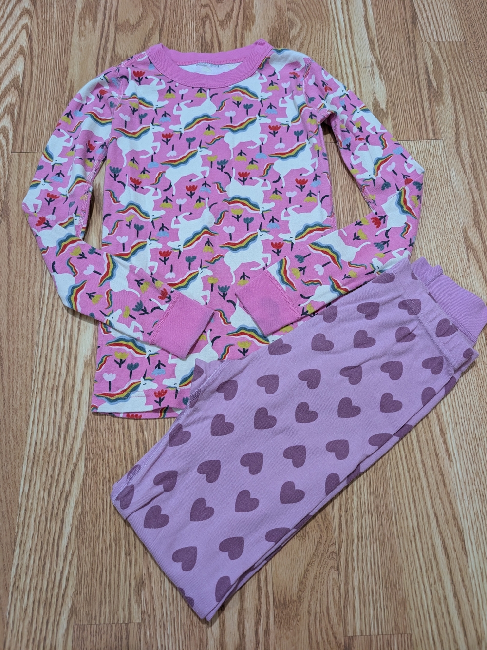 Hanna Andersson Girls Pink Unicorn & Heart Long-Sleeve Pajamas 140 10